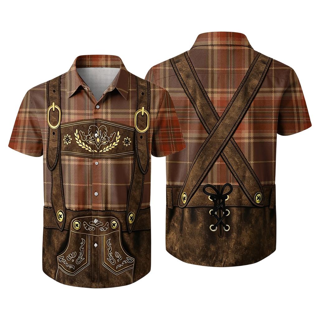 Camisa de Manga Corta con Botones para Hombre con Estampado Vintage de Festival Corte Relajado Informal para Fiesta y Uso Diario