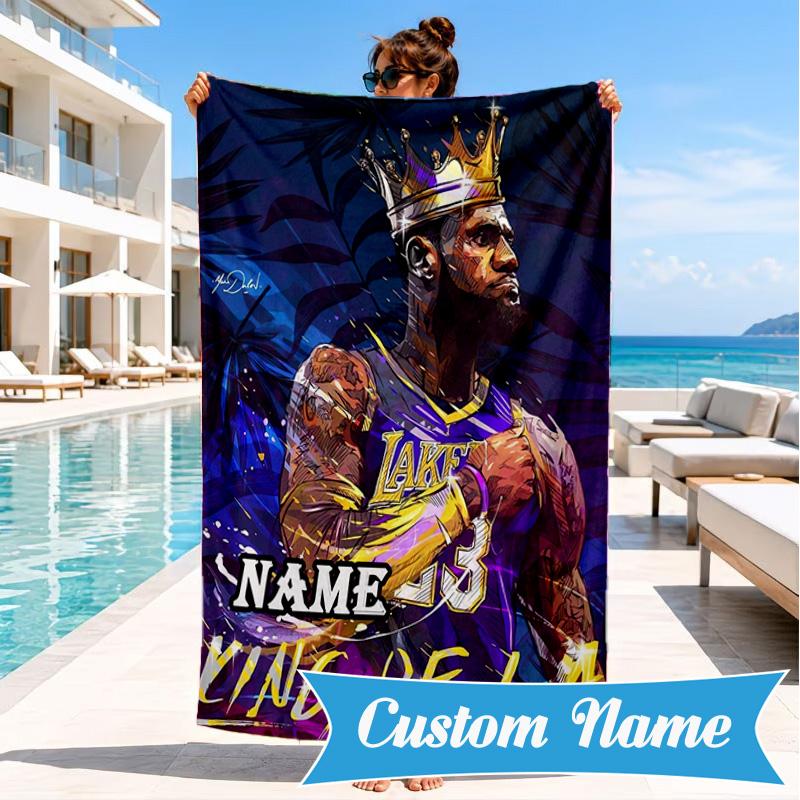 Custom Name James Legacy Sports Beach Towel Microfiber Beach Towel, Lightweight and Quick-Dry, for Summer Travel, Swimming Pool Gift