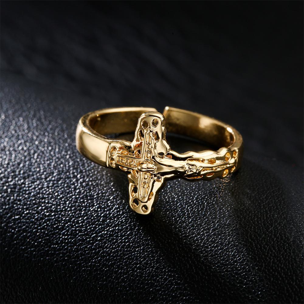 Vintage Cross Rings For Women Men Gold Color Stainless Steel Adjustable Ring Religious Party Jewelry Gift