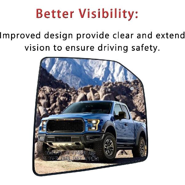Passenger Side Heated Mirror Glass Replacement For Ford F150 2015 2016 2017 2018   - For Ford F150 Power Side Mirror With Blind Spot Detection System