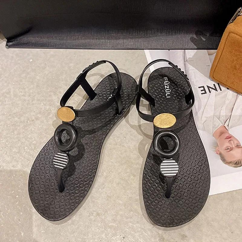 Sandals Women Summer O-Ring Decro Beach Sandals Vacation Flat Outdoor Beach Sandales Slides Shoes Women 2024 Sandalias De Mujer