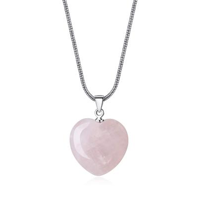 Heart Rose Quartz Stainless Steel Chain Love Fulfillment Necklace for Women