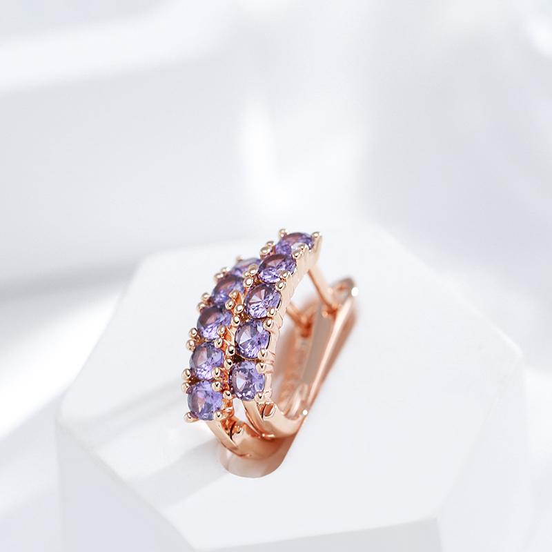 Luxus-Ohrringe mit voller Klaue, rund, lila Zirkon, Metall, goldfarben, für Damen, Party, Alltag, Schmuck