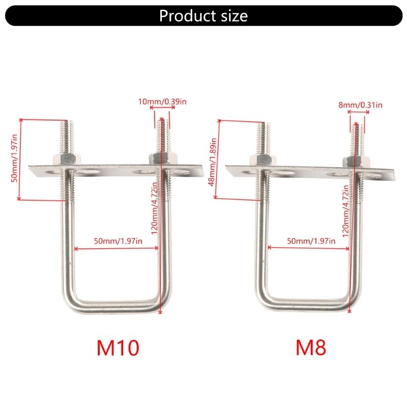 5Pieces Square Bents Square Bolts Craft of Stainless Steel With Frame Plates for Boats Trailer Pipe Various Use