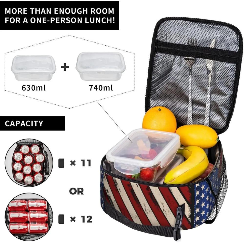 Motorcross American Flag Lunch Bag for Mens Womens Insulated Reusable Lunch Box with Adjustable Shoulder Strap
