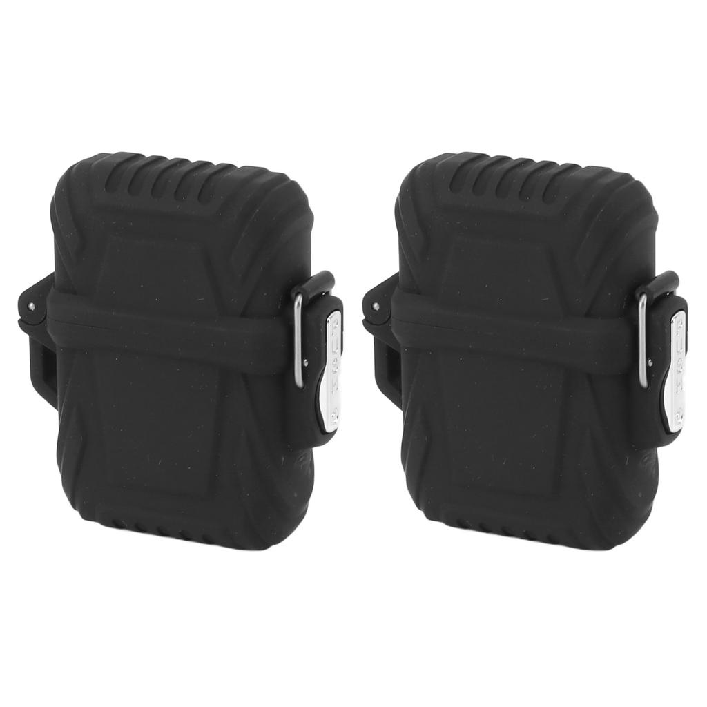2 PCS Waterproof Lighter Case Plastic Black Sealed Pocket Lighter Container for Outdoor