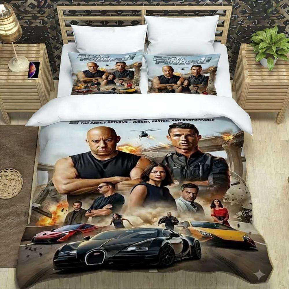 Fast & Furious Bedding Set Fashion Movie Printed Comforter Quilt Bed Cover Duvet Cover Pillow Case 3 Pieces Sets Kids Adult Size