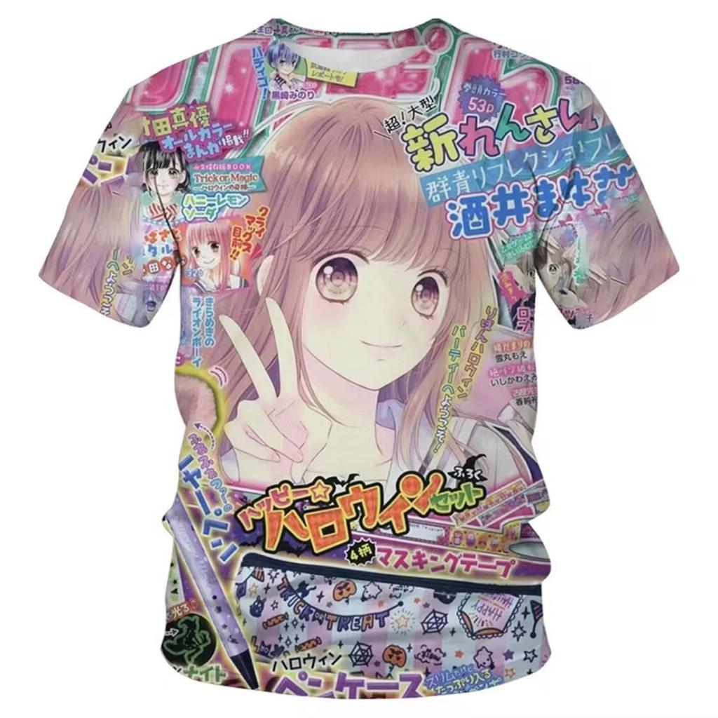 New summer style Japanese retro cartoon animation cute cover print T-shirt for men and women