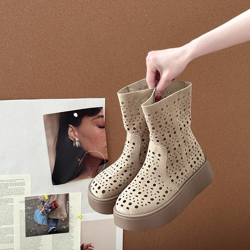 

Ажурные дышащие короткие ботинки для женщин, тонкая обувь, новые плоские повседневные ботинки с отверстиями 39 песочный
