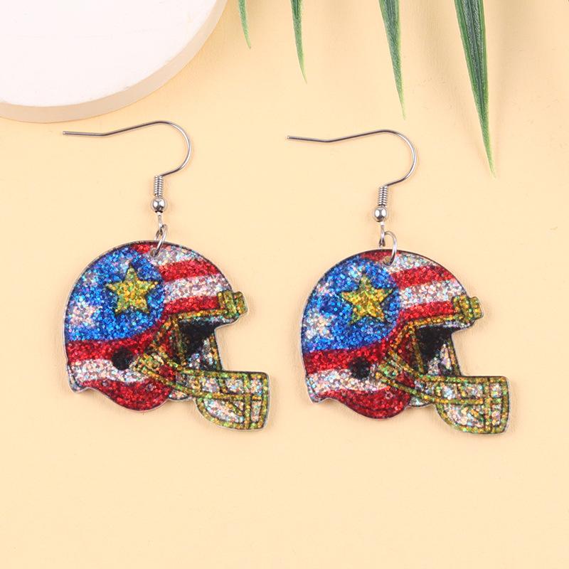 Mega World Cup Element Earrings Color-Block Rugby Helmet Acrylic Creative Earrings for Women