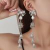Bow-Set Diamond-Fringed Wind Chime Earrings For Women, Retro Ethnic Feng Shui Drop Elegant Temperament Earrings
