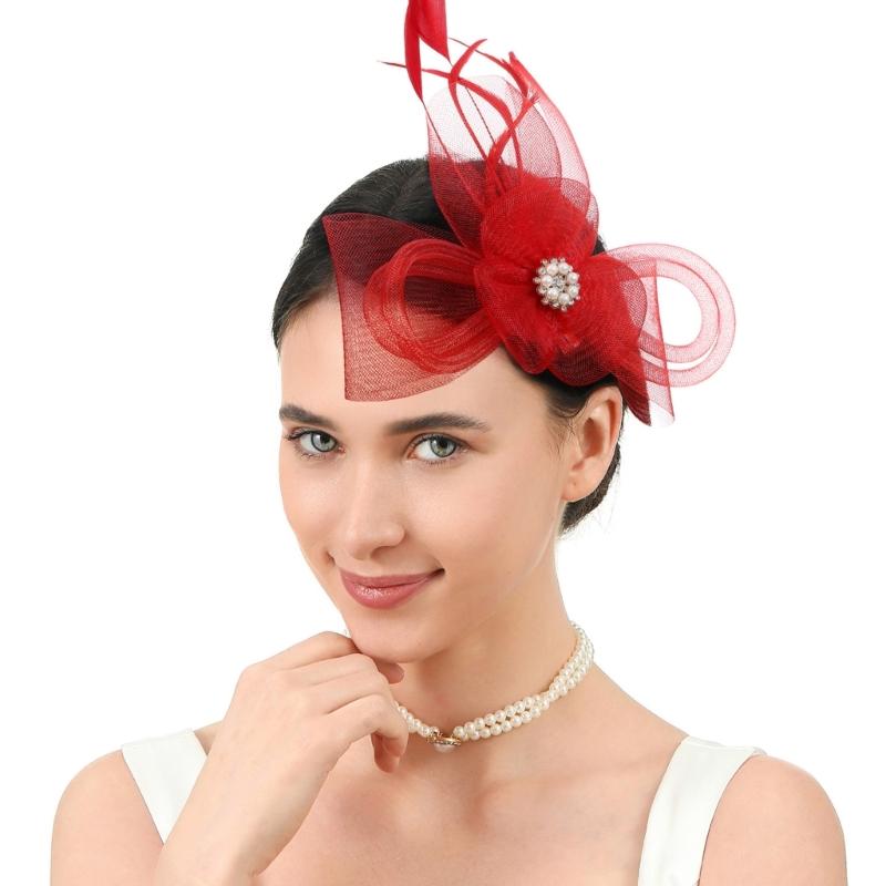 French Feathered Flower Fascinator Hair Clip For Women Elegant TeaParty Wedding Derby Cocktails Event Photography Props