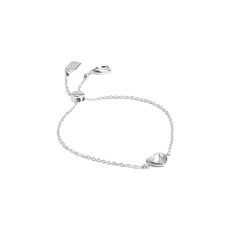 COACH Heart Shape Design Brass Plated Glass Cubic Zirconia Bracelet Women s Silver