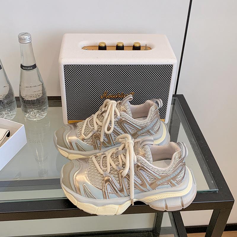 

Thick-soled imitation leather dad shoes for women 2025 autumn new mesh breathable versatile casual sports running shoes 40 шампанского