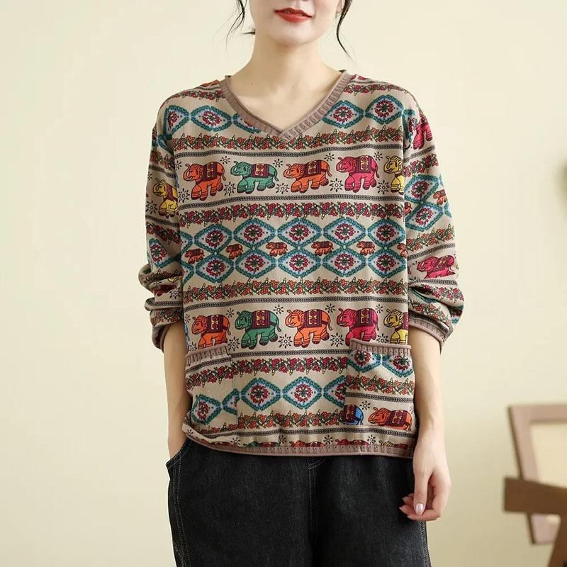 Cotton Shirt Women Loose Hemp Long-sleeved V-neck Thin Pullover Bottoming T-shirt Tops