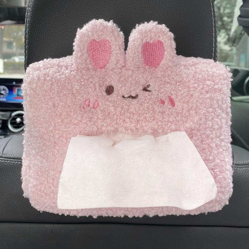 Cute Cartoon Tissue Box Holder Creative Plush Tissue Boxes Bracket Auto Armrest Box Car Seat Back Car Decor Car Tissue Holder