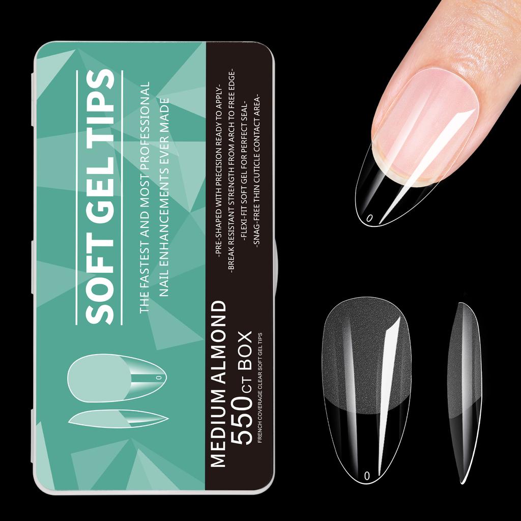 550pcs Soft Gel Nail Tips Medium Short Almond Coffin Stiletto Full Cover  Press on Nails Half Matte Acrylic DIY Extension Tools