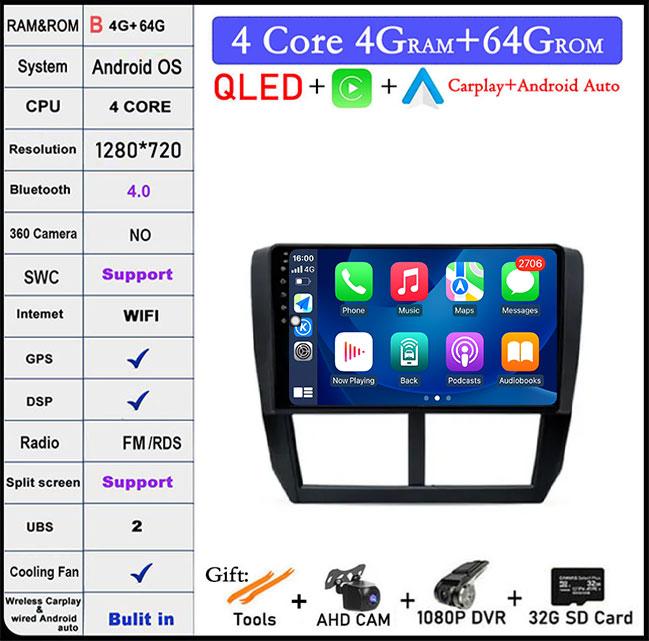 9 Lnch For Subaru Forester 3 SH WRX 2008-2014 Android 14 Car Radio Video GPS IPS Multimedia Stereo Screen DSP Auto Navigation