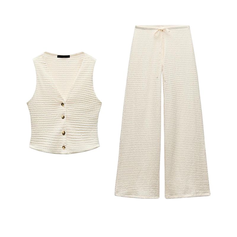 Spring Texture Sleeveless Cardigan Vest Tops 5039277 Straight Loose Casual Trousers 5039278
