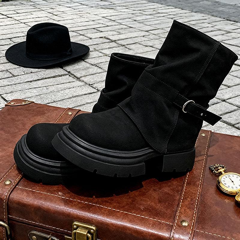 Krótkie Botki Damskie Nowe Brązowe Botki Jesień i Zima Kozaki z Futerkiem Gruba Podeszwa Spodnie Botki Czarne Martensy Damskie