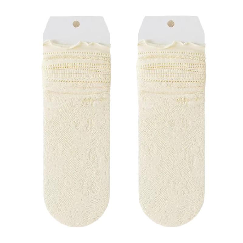 Summer and Spring Lightweight Vintage Lace Women's Mesh Open-weave Breathable Mid-calf Socks, Ballet-style Stacked Socks