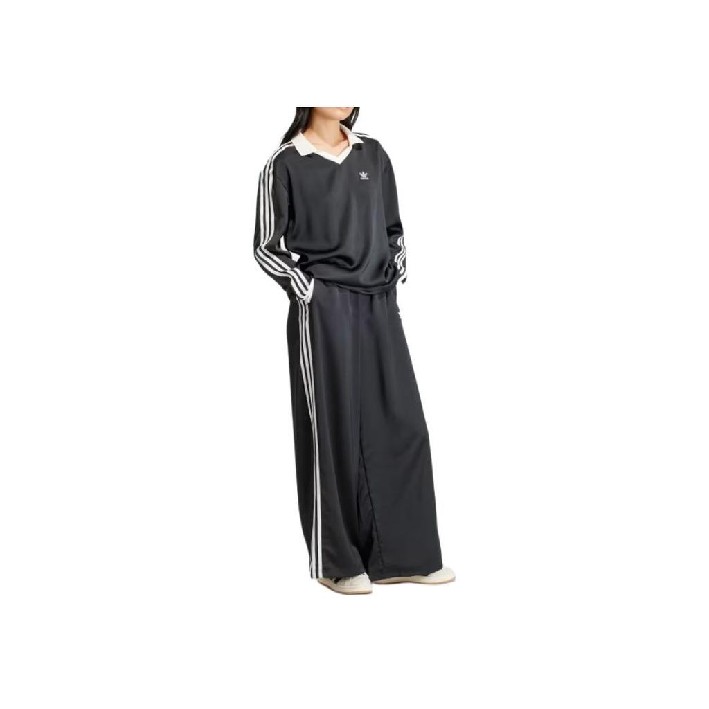 adidas T-shirt à Manches Longues en Satin Rayé Imprimé Tops Femme Noir IR6099