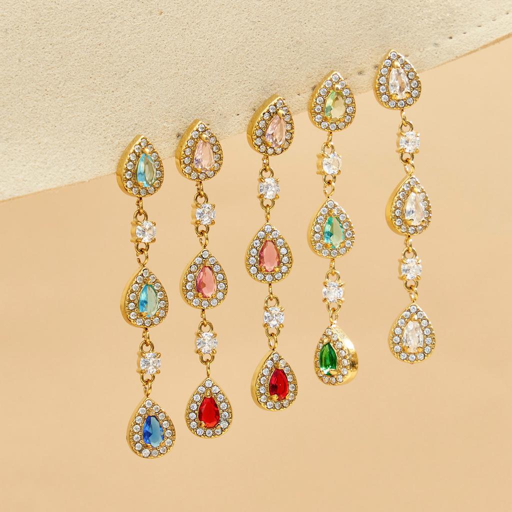 Novirassine Gradient Teardrop Dangle Earrings Set 18K Gold Plated Stainless Steel Gemstone CZ Halo Dainty Jewelry for Women