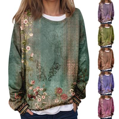 Women's Casual Fashion  Vintage Printed Long Sleeve O-Neck Sweatshirt Layer Pullover Top