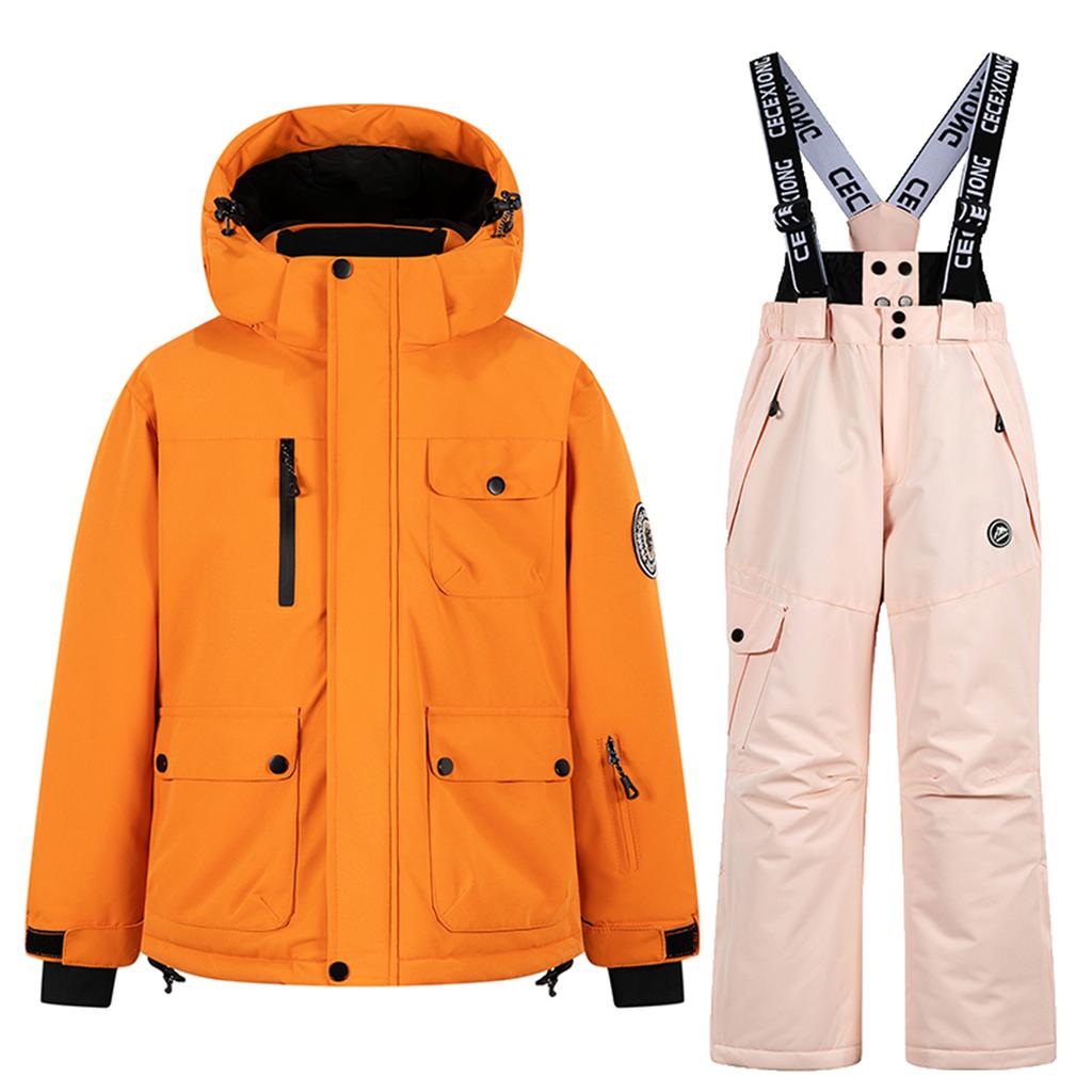 Children's Fashion Skiwear Set Boys' And Girls' Thickened Waterproof Warm Ski Suit Jacket And Trousers Outfit Set