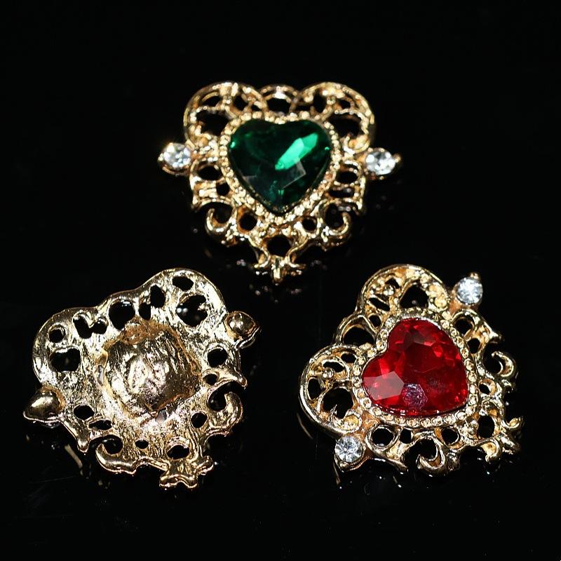 10Pcs Fashion Vintage Hollow Lace Crystal Peach Heart Love Accessories Baroque Alloy Accessories DIY Handmade Materials