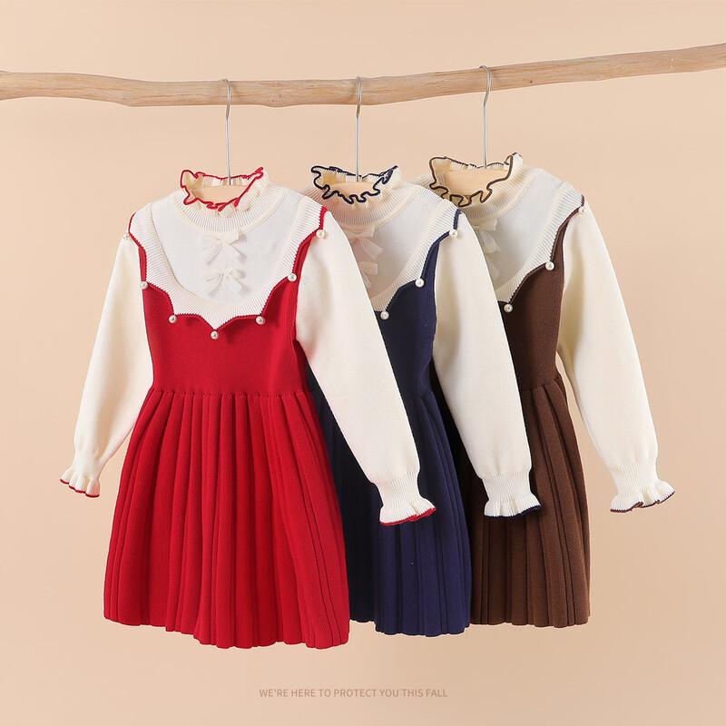 Girls' Faux-Layered Color-Block Sweater Princess Dress