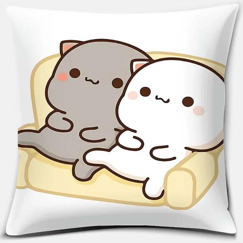 45X45Cm Cartoon Cute Pillow Case Mocha Mochi Peach Cat Cushion Cover Pillow Cover Decorative Pillows For Sofa Car Pillowcase