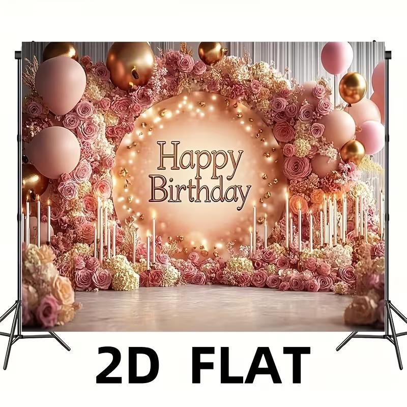 2D Colorful Graffiti Birthday Backdrop Banner with Boombox & Music Notes