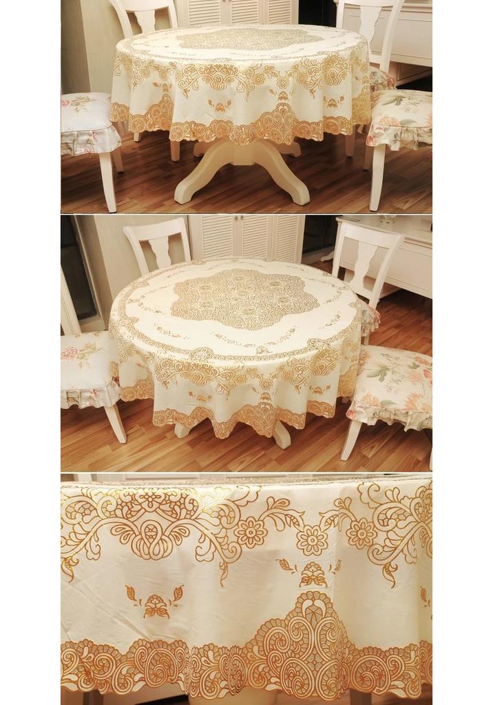 Large Round Table Water-proof Oil-proof Anti-scald Round Domestic Living Room Disk Table Hot Stamping Tablecloth Hotel Article