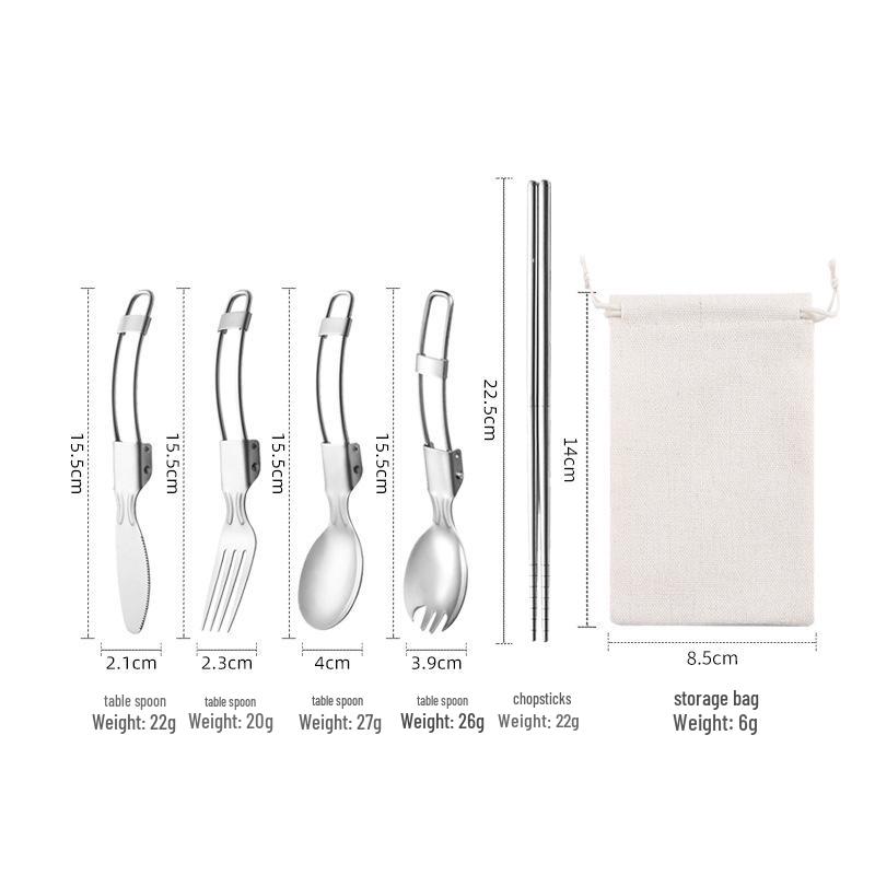 304 Stainless Steel Multifunctional Folding Cutlery Set with Knife, Fork, Spoon, and Detachable Chopsticks for Outdoor Use.