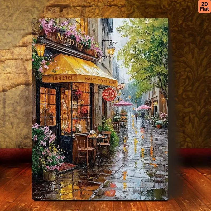 Parisian Rainy Street Scenery with Eiffel Tower, 21X30CMNo Framed