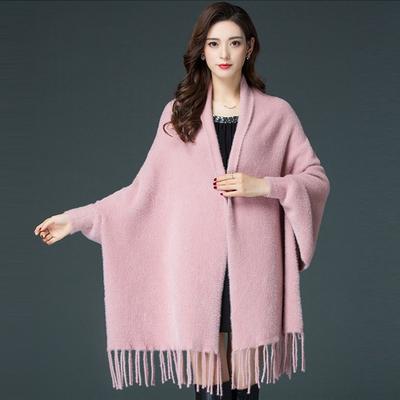 Bat Sleeve Cape Cheongsam Shawl Imitation Mink Fleece Jacket Cape Large Size Medium And Long Knitted Cardigan 031