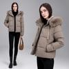 Winter fur collar hooded short cotton clothes women's loose drawstring waist bread clothes thickened warm cotton clothes