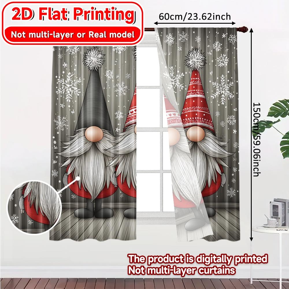 2D FLAT PRINTING 2pcs Curtains (Without Rod) Christmas Gnomes with Snowflakes April Fools is Day Festival Fashion Curtains