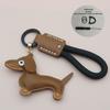 Mini Dachshund Cowhide Keychain: High-Quality Anti-Lost Lanyard with Cute Doll Pendant