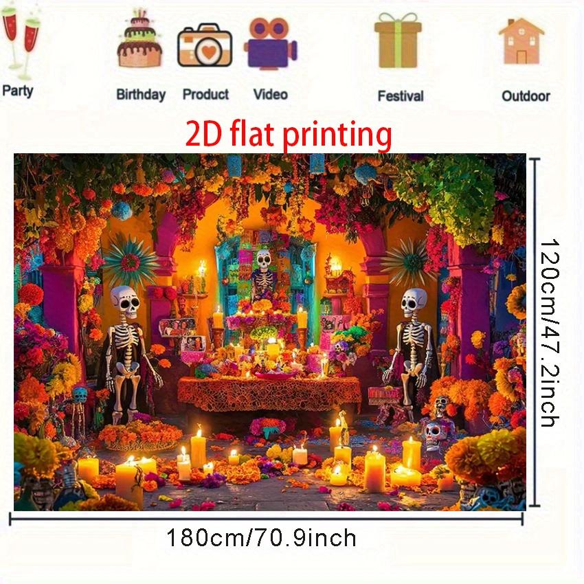 2D banner 1 piece Day of the Dead theme skeleton and flower altar suitable for Halloween party decoration