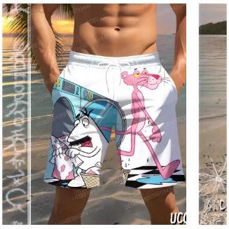 2025 Summer Shorts, Men's Pink Pantela Print, Hawaiian Beach Surf Shorts Casual