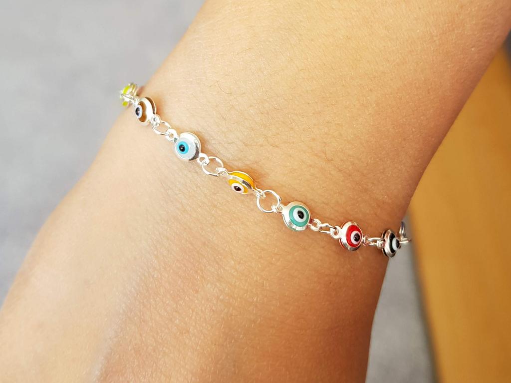 Bransoletka Mystic Jewels By Dalia Lucky Little Evil Eye Silver multicolored, 7", srebro,