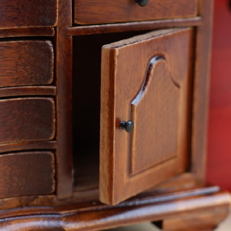 Detailed 1/12 Dollhouses Display Cabinet Model Figure Wood Side Cabinet with Functioning Door and Drawer for Scene Layout