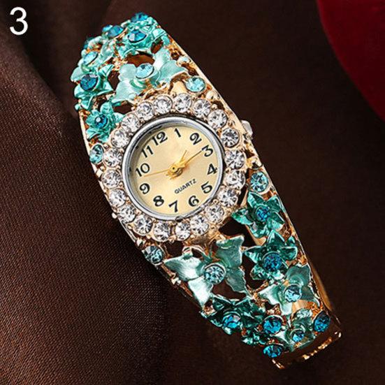 Dameblomst sommerfuglkjole Klokke Rundskive Rhinestone Armbånd Armbåndsur