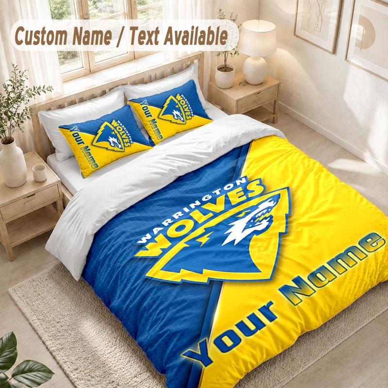 Custom Name Bedding Set 3 PiecesWarrington Wolves FC Print Duvet Cover + 2 Pillowcases Soft Bed Decor