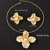 European & American Irregular Floral Jewelry Set for Women Fashion Minimalist Metal Pearl Decor Choker Necklace and Earrings Set
