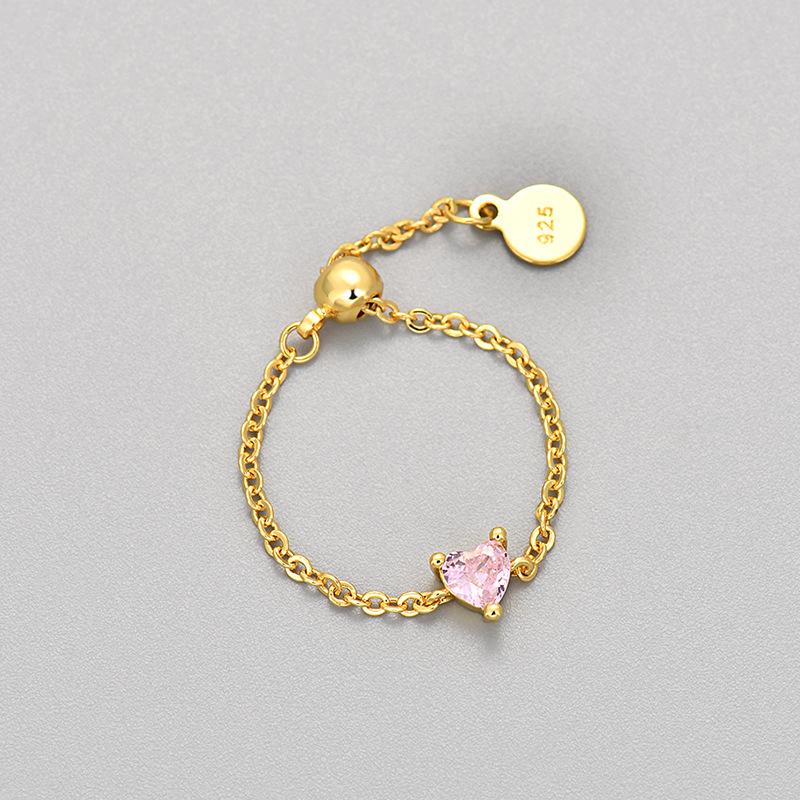 Light Luxury Vintage Colored Diamond Chain Sliding Ring Women Niche Design Statement Index Finger Jewelry Fashion