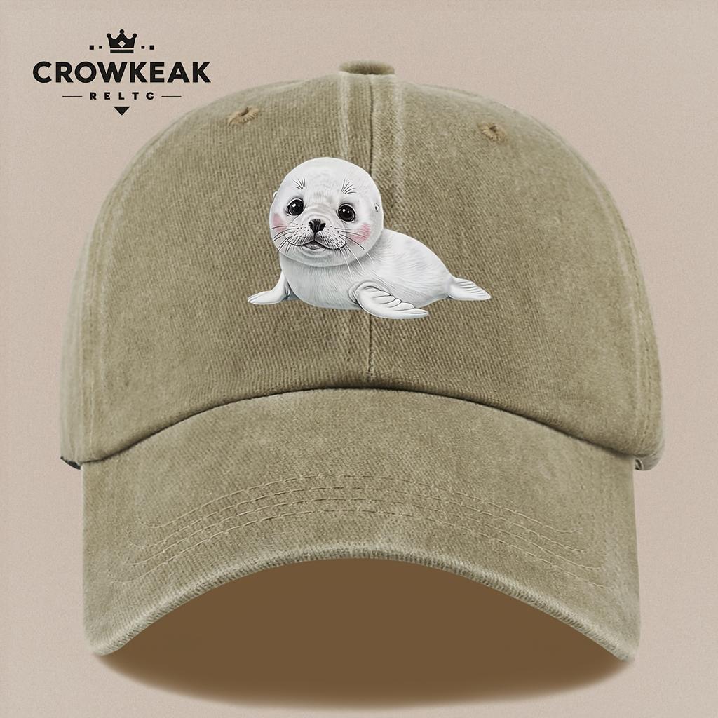 Pc Niedliches Cartoon-Robbenmuster-Design Gedruckte Baseballkappe Schwarz Papa Trucker-Hut Atmungsaktiv Bequem Einfarbig Einfach Retro S