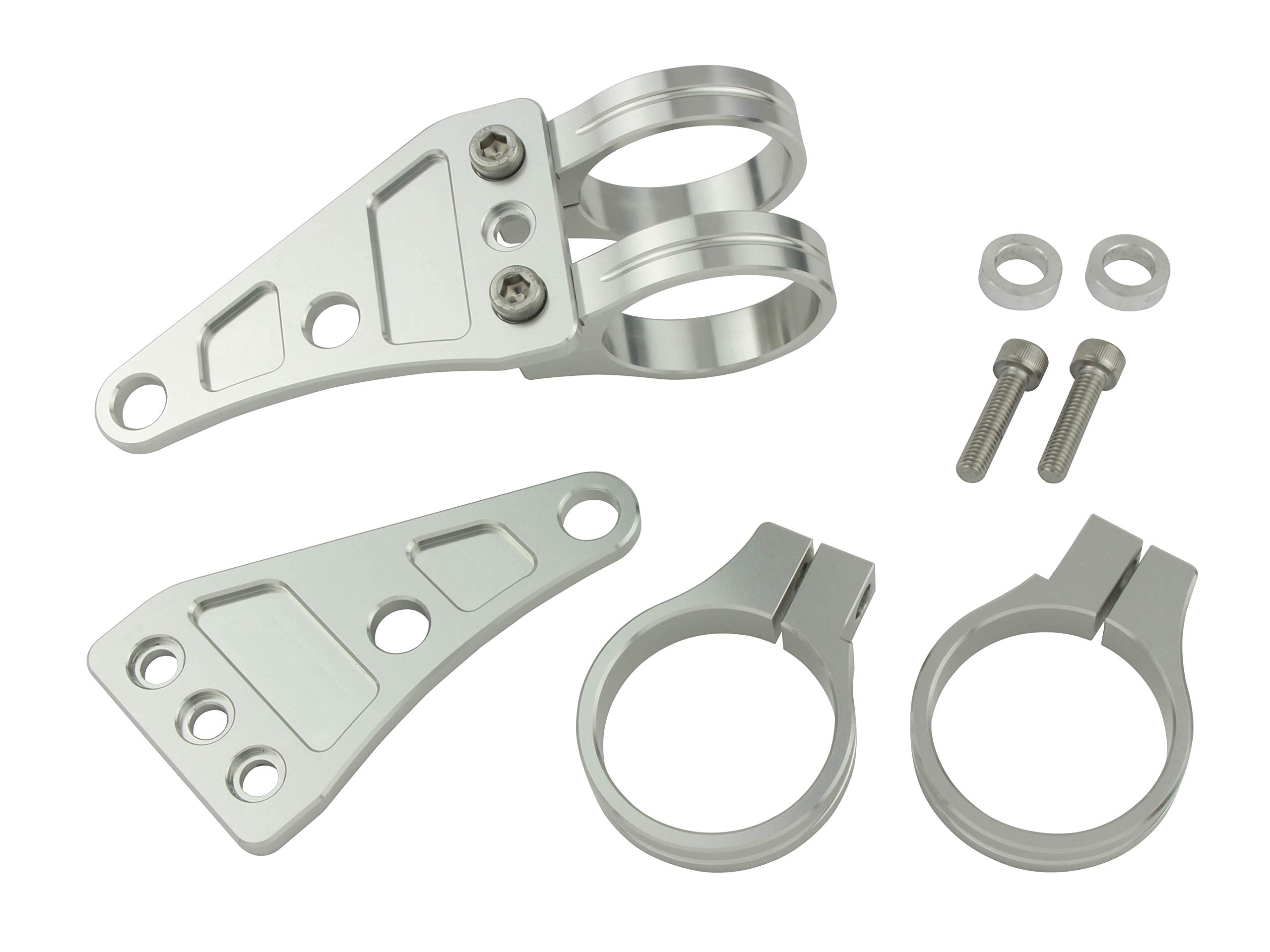 

POSH FAITH Motorcycle Machined Headlight Clamp for 41mm Fork Stay, 2-Circle Type, Diameter, Silver, 030148-03